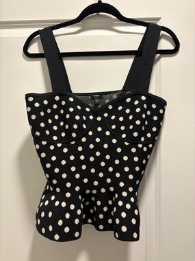 Express Black and White Polka Dot Peplum One-Piece